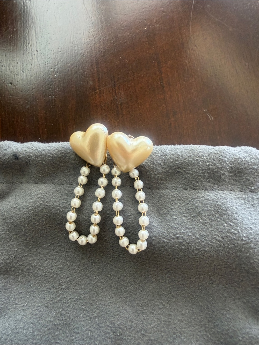 Heart Pearl Loop Earrings in Cream